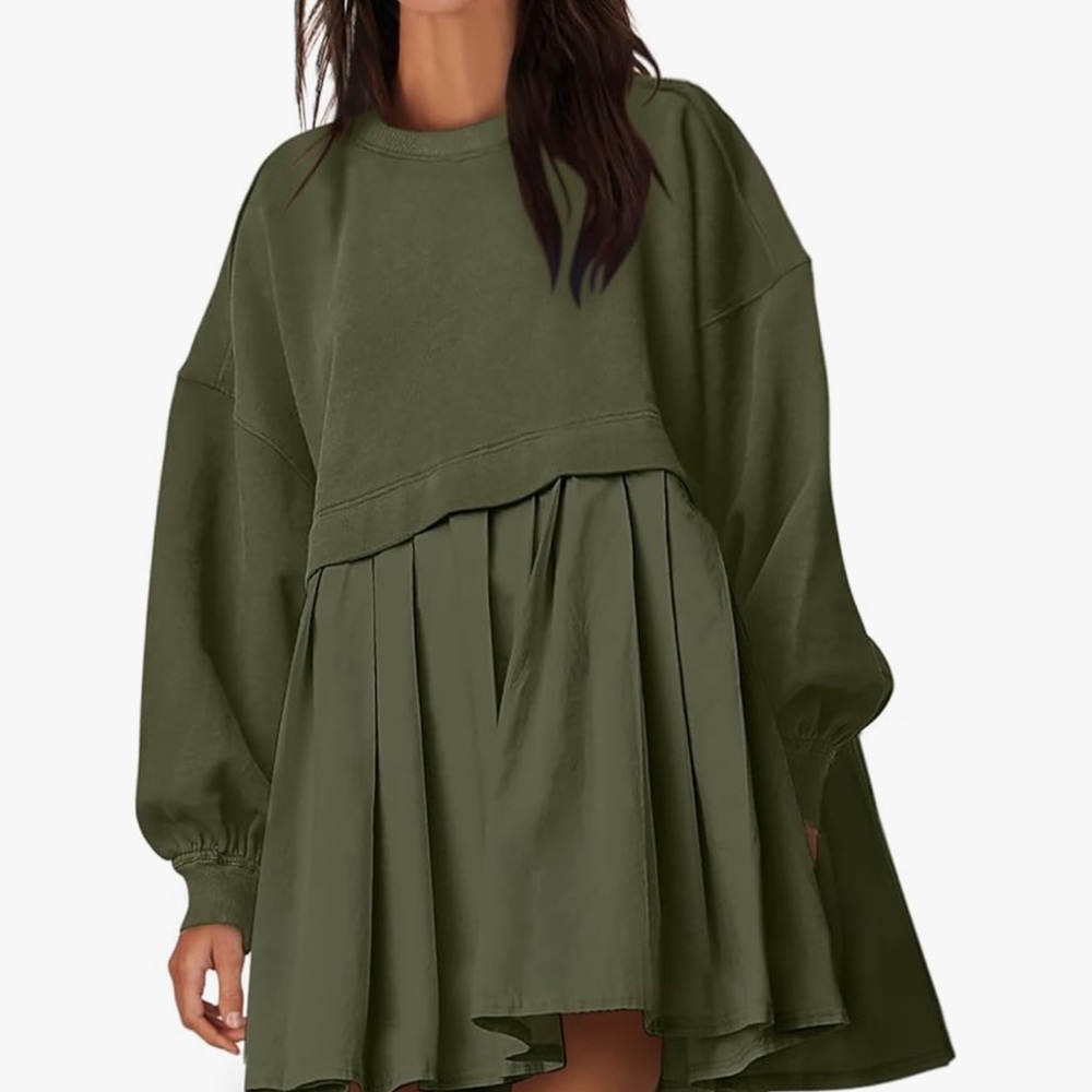 Green Oversized Swestshirt Dress